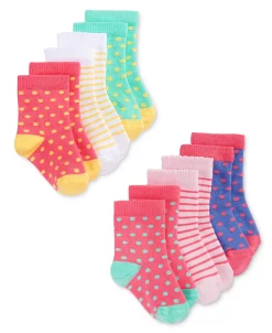 First Impressions Baby Girls Stripe And Dot Crew Socks, Pack Of 6, Created For Macy's